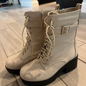 Fashion Nova Cream Combat Boots